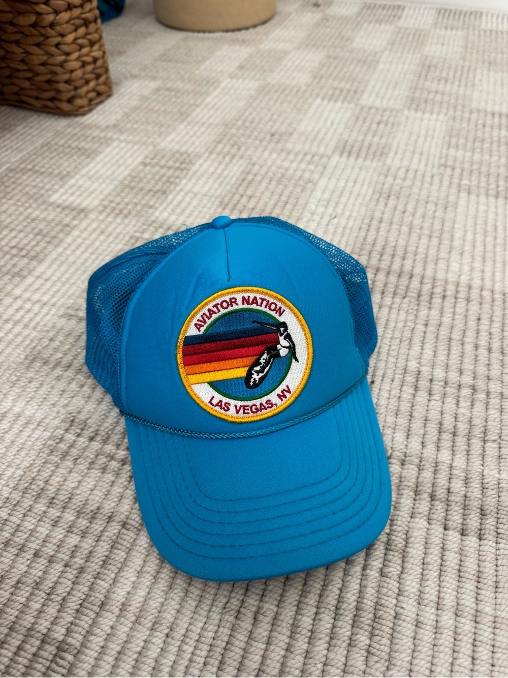 Aviator Nation Bright Blue Trucker Hat with Rainbow Las Vegas Patch